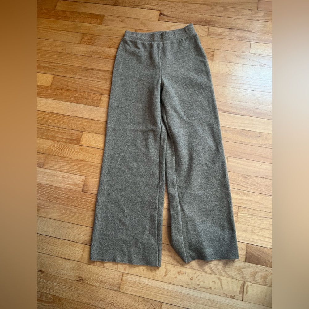 Zara Olive Green Wide-Leg Knit Pants